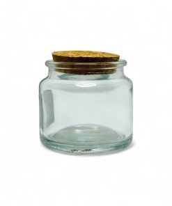 BOTELLA REDONDA TRANSP. BOCA ANCHA C/TAPA DE CORCHO - 100 ml (E241)