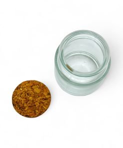 BOTELLA REDONDA TRANSP. BOCA ANCHA C/TAPA DE CORCHO - 100 ml (E241)