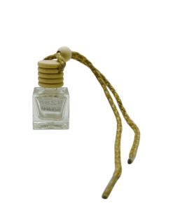 BOTELLA CUADRADA VIDRIO TRANSP. COLGANTE C/TAPÓN Y TAPA - 8 ml (E288)